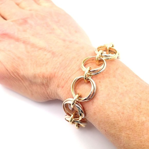 Authentic! Cartier Trinity 18k Multi Color Gold Round Wide Link Bracelet - Picture 10 of 12